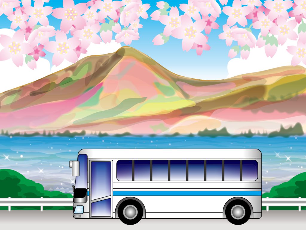 桜の季節に走るバス