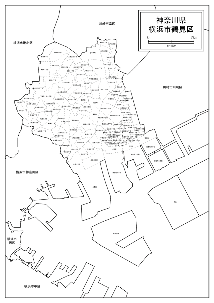 鶴見区の白地図